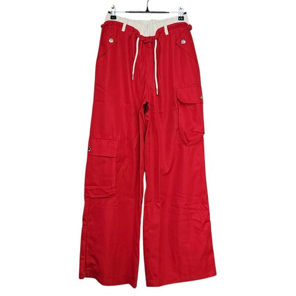 Women's Red Flap Pocket Cargo Pants Wide Leg - Size Medium - Picture 1 of 9